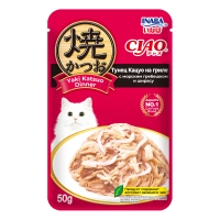 INABA CIAO влажный корм для кошек Yaki Katsuo Dinner Тунец Кацуо на гриле с морским гребешком и ширасу, 50 г