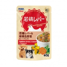 INABA влажный корм для собак Wakadori reba Куриная печень и овощи с говядиной, 40 г