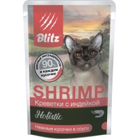 Blitz Holistic пауч для кошек кусочки в соусе Креветки с индейкой, 24 шт