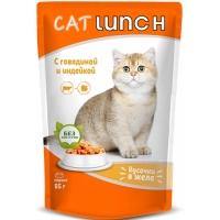 Cat Lunch пауч для кошек кусочки в желе Говядиной и Индейкой